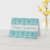 ターコイズのダマスク織カスタマイズ可能な記念日カード カード (黄色い花)