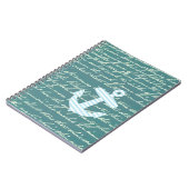 ターコイズのティール（緑がかった色）のノートの航海のないかり ノートブック (左側)