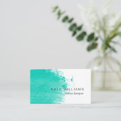 ターコイズのティール(緑がかった色)の水彩画の(ばちゃばちゃ)跳ねるのシンプル 名刺 (スタンド正面)