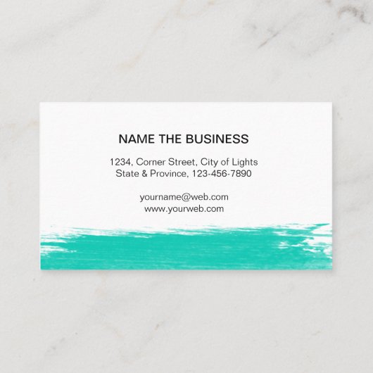 ターコイズのティール(緑がかった色)の水彩画の(ばちゃばちゃ)跳ねるのシンプル 名刺 (裏面)
