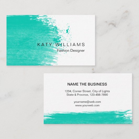 ターコイズのティール(緑がかった色)の水彩画の(ばちゃばちゃ)跳ねるのシンプル 名刺 (正面/裏面)