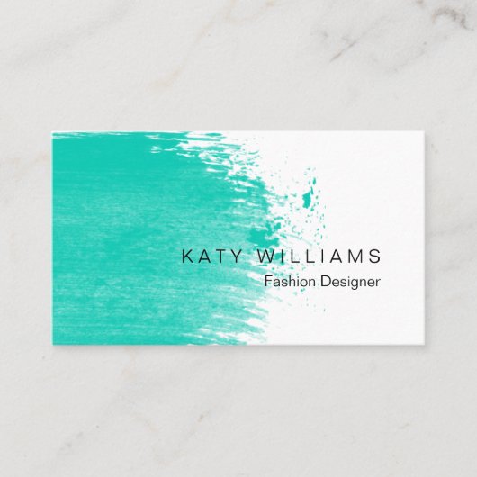 ターコイズのティール(緑がかった色)の水彩画の(ばちゃばちゃ)跳ねるのシンプル 名刺 (正面)