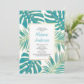 ターコイズのトロピカルリーフのウェディング ブライダルシャワー 招待状 (スタンド正面)