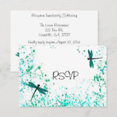 ターコイズのトンボの結婚式の披露宴の出欠確認 招待状 (正面/裏面)