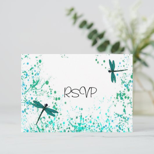 ターコイズのトンボの結婚式の招待状の返信 招待状 (スタンド正面)