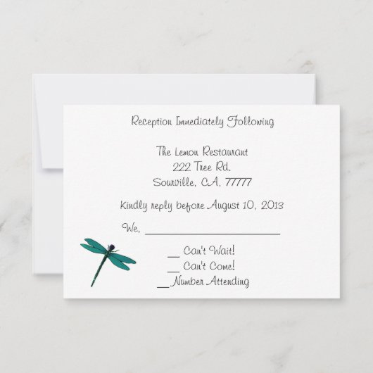 ターコイズのトンボの結婚式の招待状の返信 招待状 (裏面)