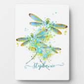 ターコイズのトンボの飛沫カスタマイズ フォトプラーク (正面)