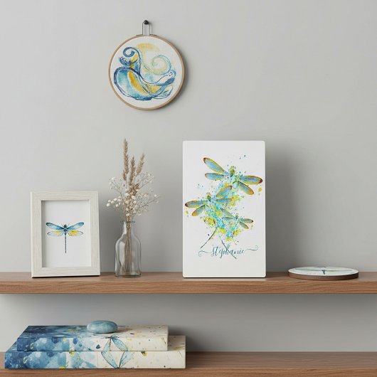 ターコイズのトンボの飛沫カスタマイズ フォトプラーク