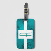 ターコイズのドット模様のモノグラム ラゲッジタグ (正面縦)