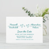 ターコイズのハートの数式Save the Date招待 招待状 (スタンド正面)