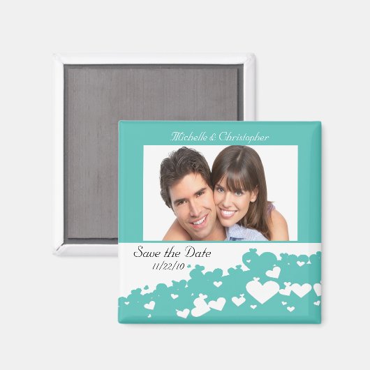 ターコイズのハートフィールド日付マグネットを保存 マグネット (正面/裏面)