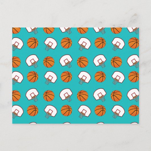 ターコイズのバスケットボールと網のパターン ポストカード (正面)