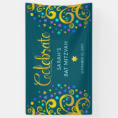 ターコイズのバツミツバーフ ゴールドスクリプト ツリー オブ ライフ 横断幕 (縦)