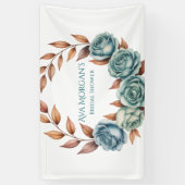 ターコイズのバラと銅の葉のブライダルシャワー 横断幕 (縦)