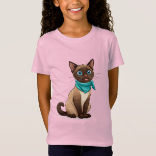ターコイズのバンダナを着けた愛らしいシャム猫 Tシャツ
