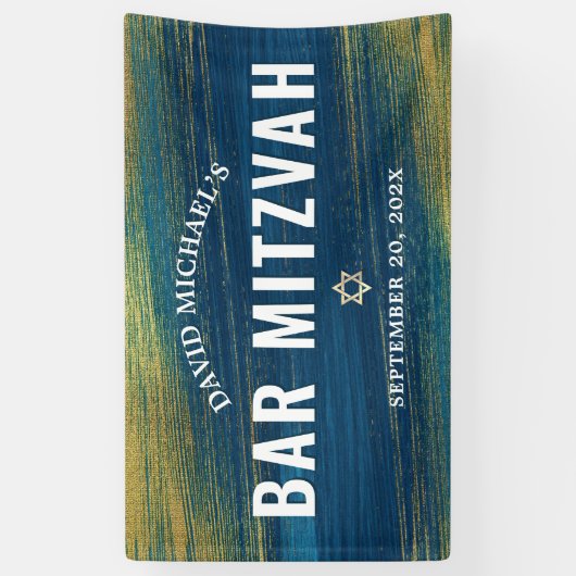 ターコイズのバースデー　ゴールドのボールドフォントで 横断幕 (縦)