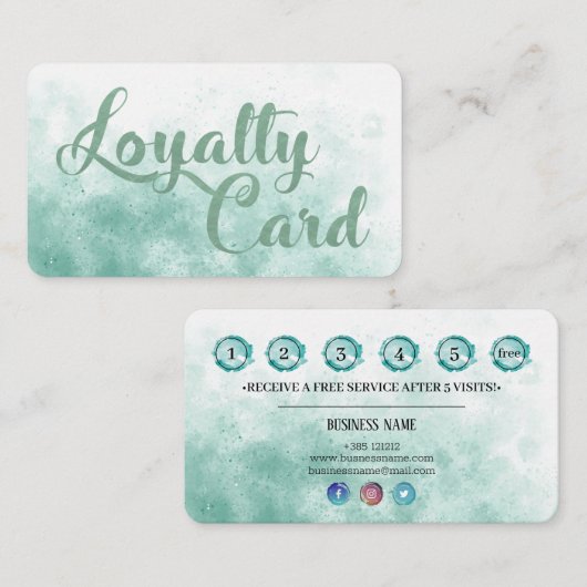 ターコイズのパステル調の水彩画の質ホイルの効果 ロイヤリティカード (正面/裏面)