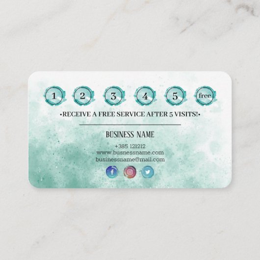 ターコイズのパステル調の水彩画の質ホイルの効果 ロイヤリティカード (裏面)