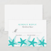 ターコイズのヒトデビーチウェディングの返信 出欠カード (正面/裏面)