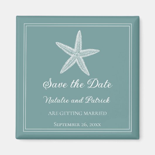 ターコイズのヒトデ Save the Date マグネット (正面)