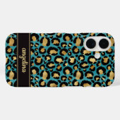ターコイズのヒョウ柄にゴールドの箔押しモノグラム Case-Mate iPhoneケース (裏面 (横))
