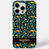 ターコイズのヒョウ柄にゴールドの箔押し モノグラム Case-Mate iPhoneケース (裏面)