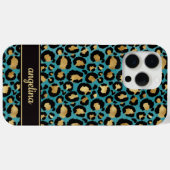 ターコイズのヒョウ柄にゴールドの箔押し モノグラム Case-Mate iPhoneケース (裏面 (横))