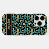 ターコイズのヒョウ柄のモノグラムにゴールドの箔押しを施した Case-Mate iPhoneケース (裏面 (横))