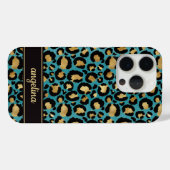 ターコイズのヒョウ柄モノグラム（金箔） Case-Mate iPhoneケース (裏面 (横))
