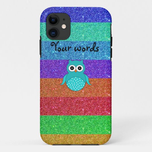 ターコイズのフクロウの虹のグリッター Case-Mate iPhoneケース (裏面)