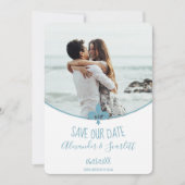 ターコイズのフルール・ド・リス写真 Save The Date 発表 案内状 (正面)