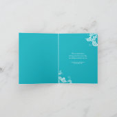 ターコイズのペイズリーの花の孔雀のBohoのシックな結婚式 サンキューカード (内部)