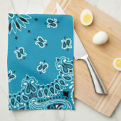 ターコイズのペイズリーの西部のバンダナのスカーフのプリント キッチンタオル (四つ折り)