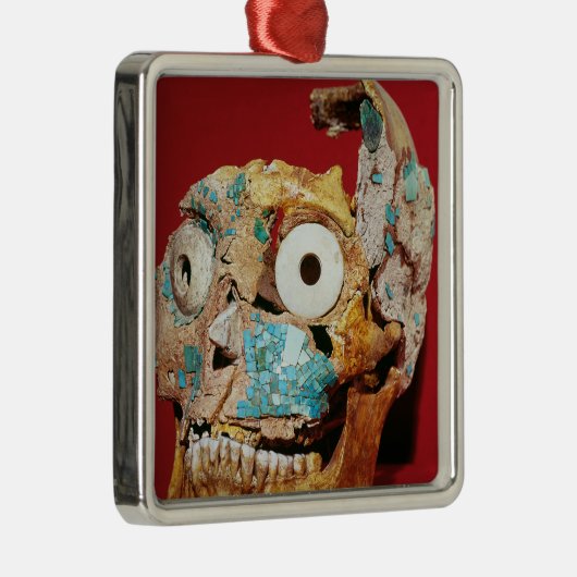 ターコイズのモザイクと飾られるスカル メタルオーナメント (右)
