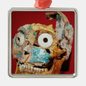 ターコイズのモザイクと飾られるスカル メタルオーナメント (正面)