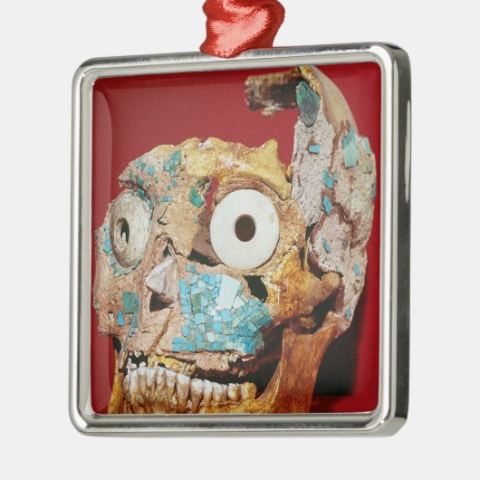 ターコイズのモザイクと飾られるスカル メタルオーナメント (左)