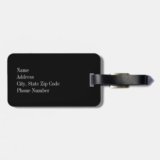 ターコイズのモノグラムが付いている白黒ストライプ ラゲッジタグ (裏面横)