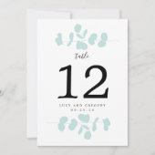 ターコイズのユーカリの結婚式テーブルナンバー 招待状 (正面)