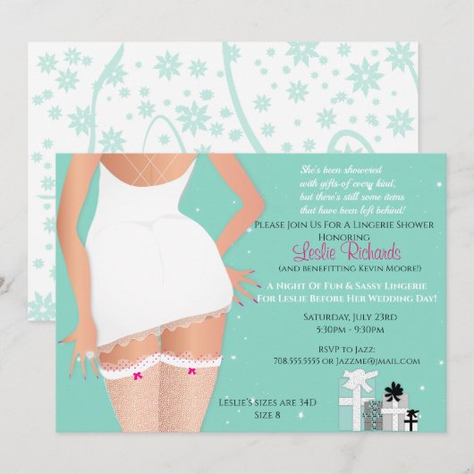 ターコイズのランジェリー ブライダルシャワー 招待状 (正面/裏面)