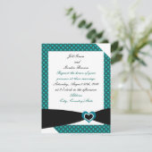ターコイズのリボン付きブラックサッシュの結婚式招待状 招待状 (スタンド正面)