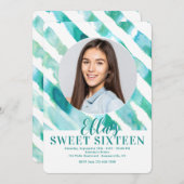 ターコイズのリボン写真招待状 招待状 (正面/裏面)