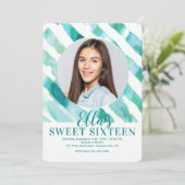 ターコイズのリボン写真招待状 招待状 (スタンド正面)