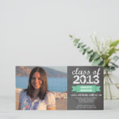 ターコイズのリボン バナー 黒板 写真 卒業 案内状 (スタンド正面)