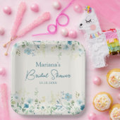 ターコイズのワイルドフラワーがベージュの花柄のブライダルシャワー ペーパープレート (パーティー)