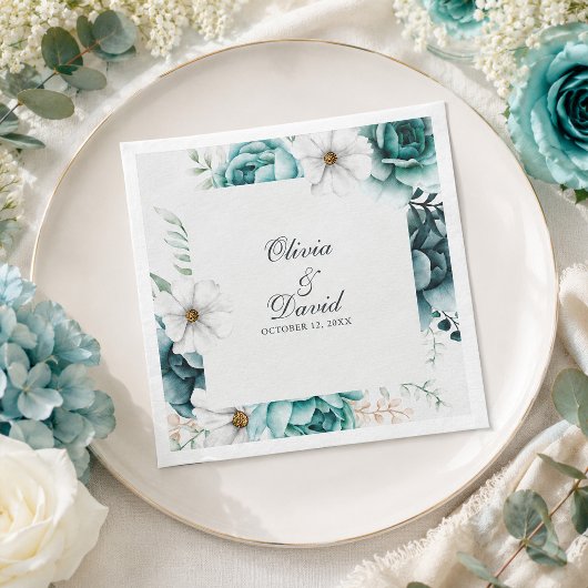 ターコイズのワイルドフラワーの結婚式のナプキン