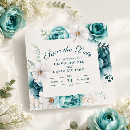 ターコイズのワイルドフラワー Save the Date | ボヘミアンフラワー セーブザデート