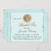 ターコイズのヴィンテージのぼろぼろの花嫁のお茶会 招待状 (正面/裏面)