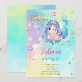 ターコイズの人魚の誕生日招待状 招待状