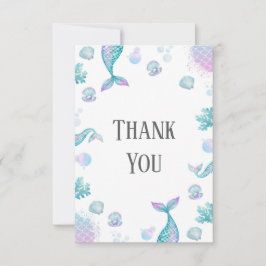 ターコイズの人魚をテーマにした誕生日パーティー サンキューカード