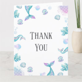 ターコイズの人魚をテーマにした誕生日パーティー サンキューカード